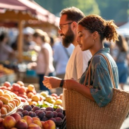 people shopping at a farmers market