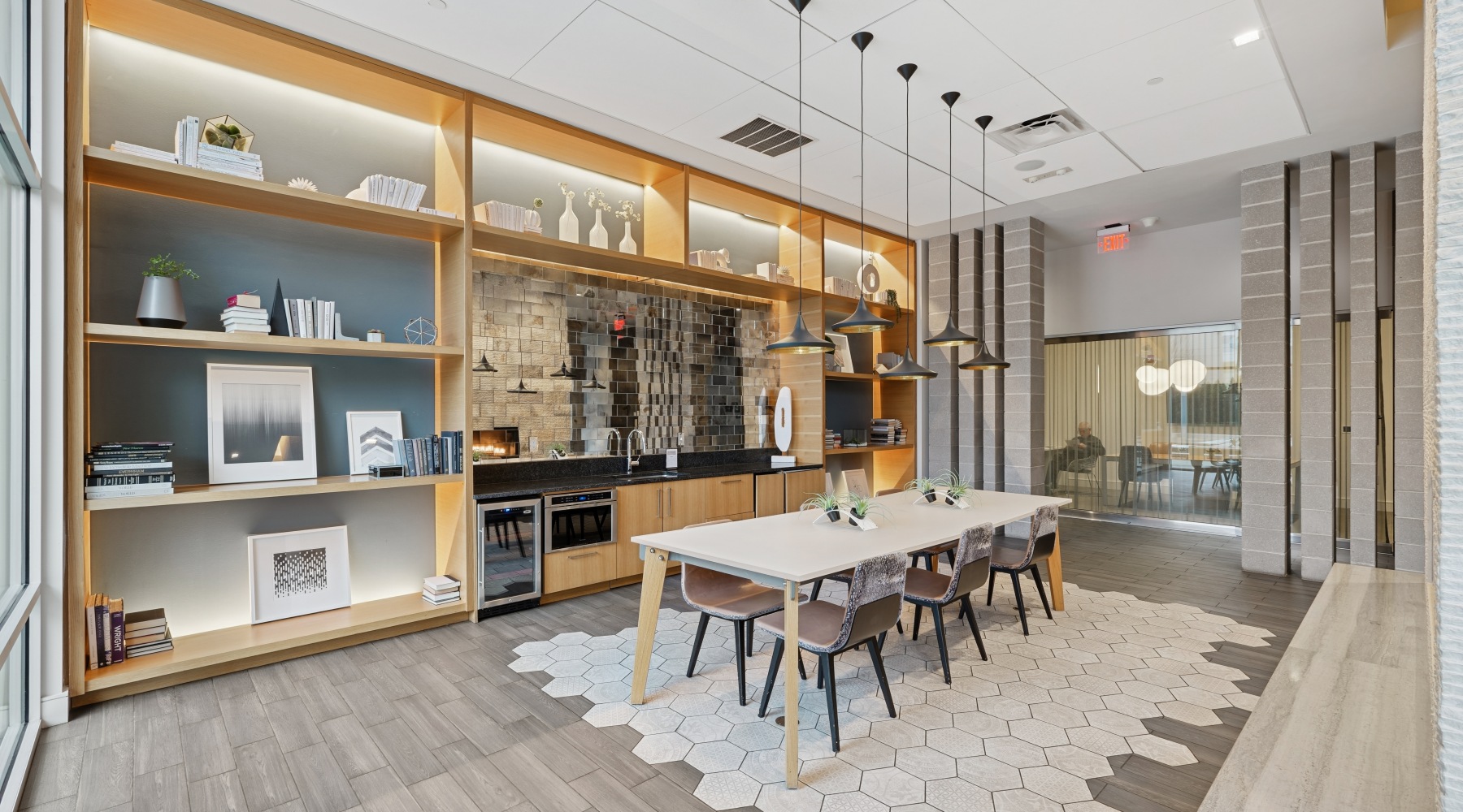 Clubroom kitchen with dining table